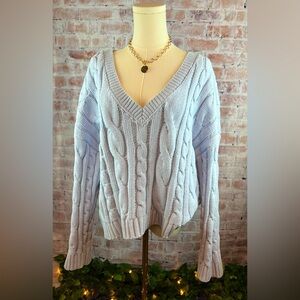 RSQ Blue V-Neck Cable Knit Sweater